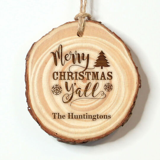 Merry Christmas Y'all Real Wood Ornament